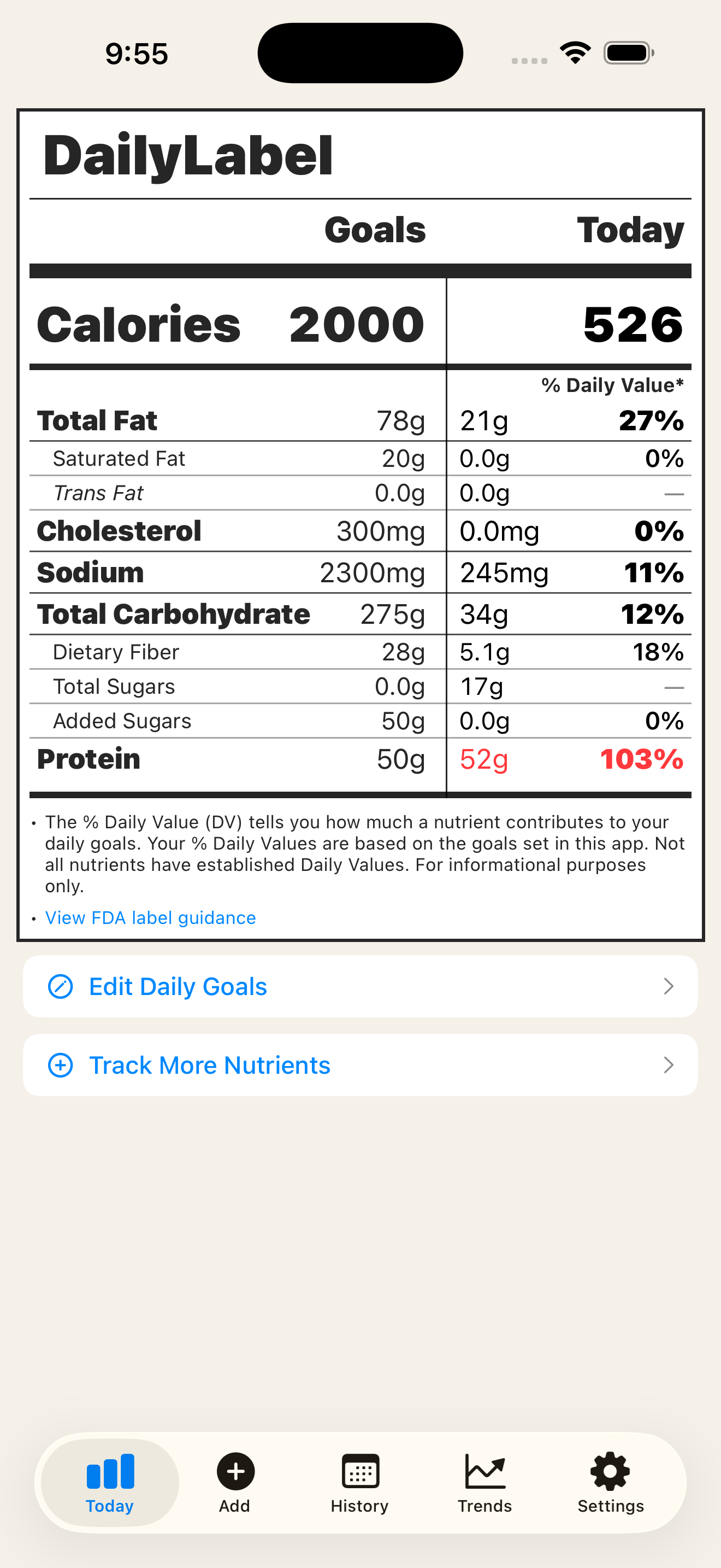 DailyLabel private nutrition dashboard