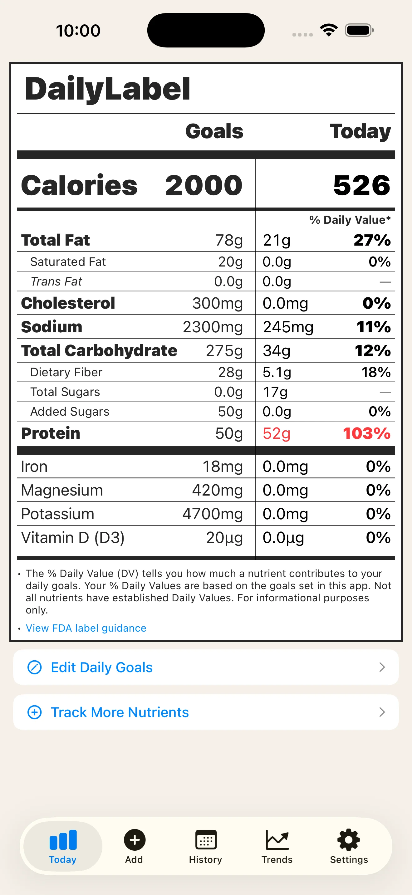 DailyLabel custom nutrients on the daily label
